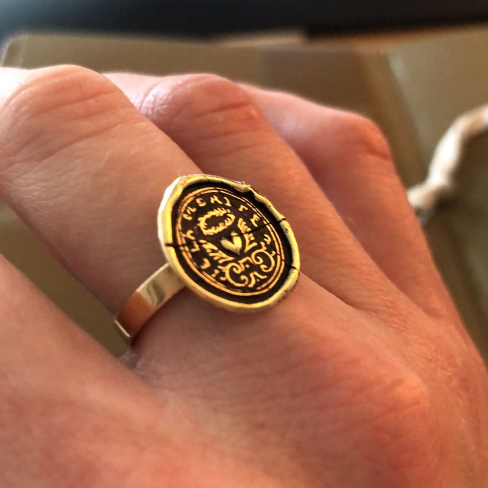 Pyrrha talisman ring true self 14k solid gold 6.5 antique wax seal rare heart - Picture 3 of 13